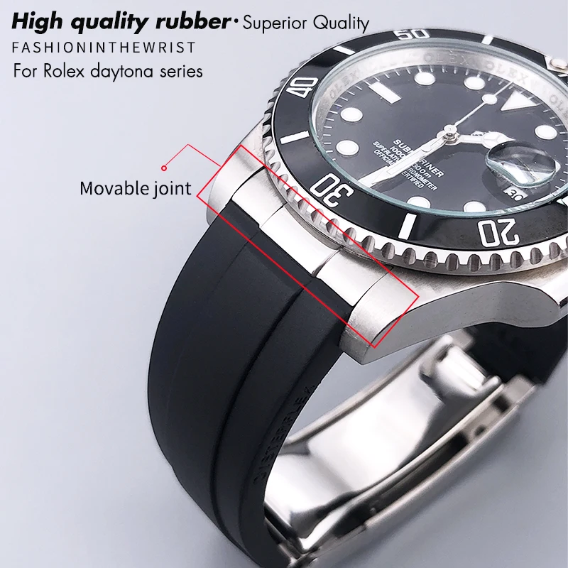 Фото Ремешок для часов Rolex Submariner GMT Yacht Master Daytona, 19 мм, 20 мм, 21 мм, с изогнутыми концами, металлическими звеньями и резиновым/силиконовым покрытием, черный №1