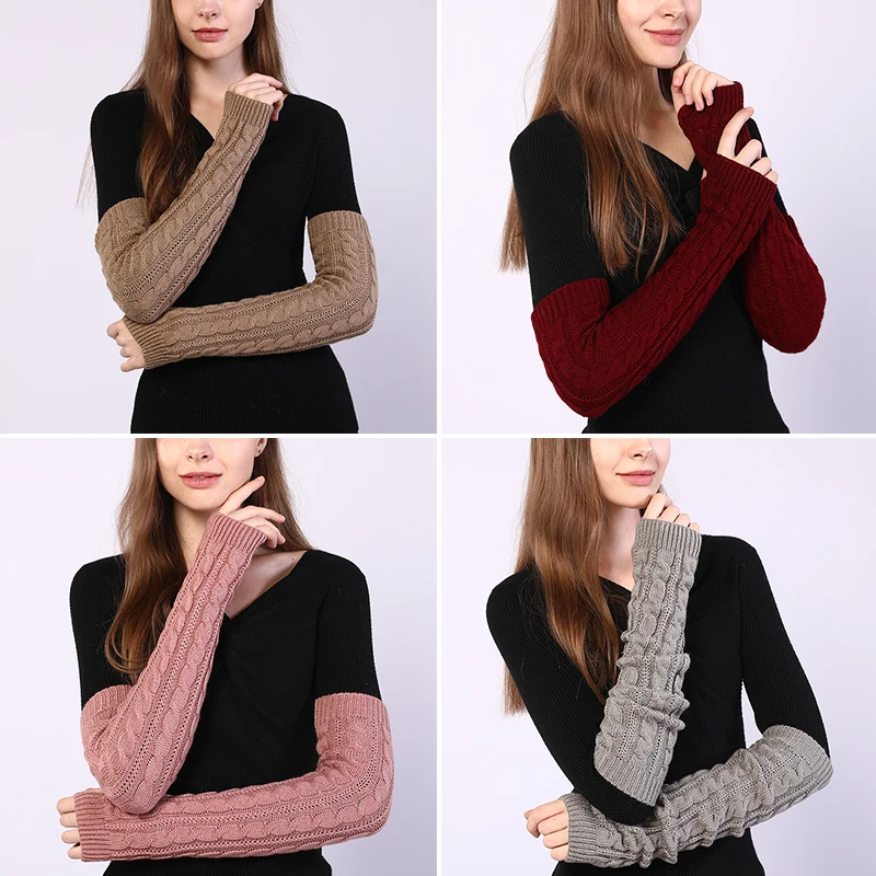 

Women Arm Warmers Woolen Arm Sleeve Figure 8 Twist Long Knitted Fingerless Gloves Mittens Y2k Thermal Gloves Lolita Leg Warmers