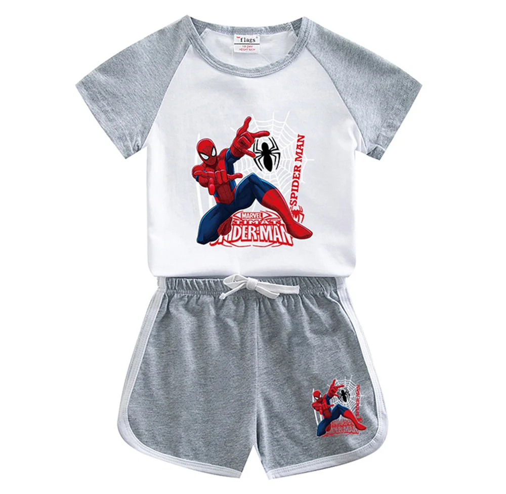 

Детская одежда Человек-паук, летняя одежда для мальчиков, костюм для отдыха, красивая детская одежда из чистого хлопка с коротким рукавом дл...