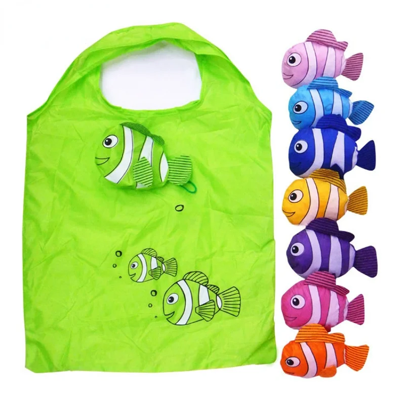 

New Plastic Foldable Recycle Shopping Bag Reusable Tote Cartoon Animal Fruit Vegetable Grocery Shopping Storage Shoulder Bags