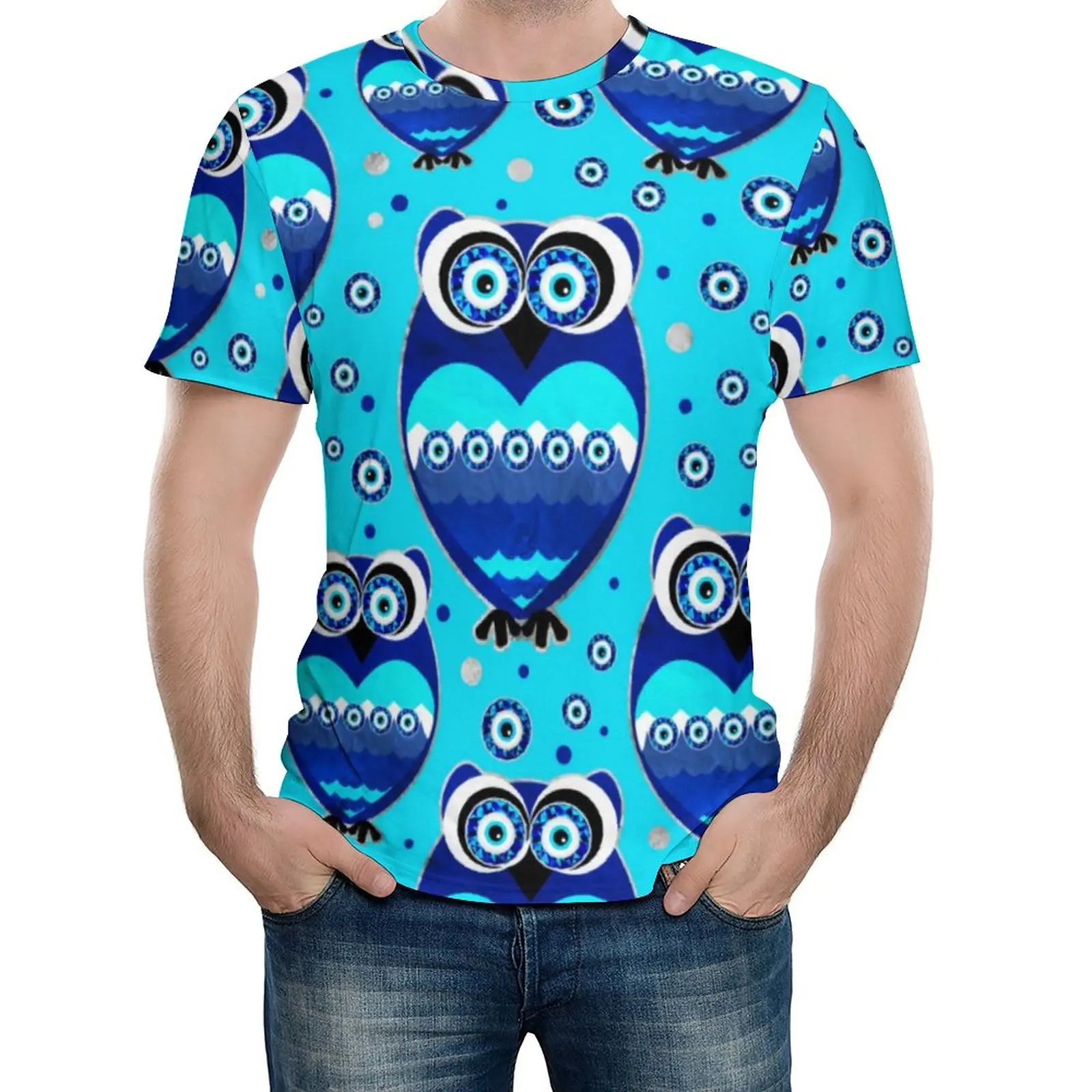 

Blue Owl T Shirt Cute Bird Evil Eye Man Fashion T Shirts Premium Pattern Tee Shirt Short Sleeve EMO Plus Size Tops Birthday Gift