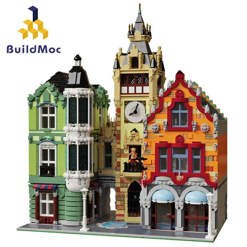 

MOC-21266 модульные часы, башня, квадратные строительные блоки, набор для дома, городская улица, архитектура, Сборная модель кирпича, детская игр...