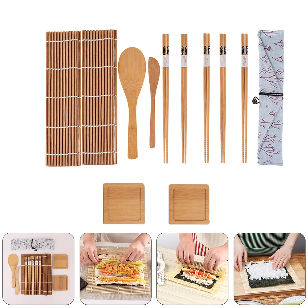 

Sushi Kit Bamboo Mat Paddles Maker Rice Rolling Homemade Beginner Complete Spreader Plate Spatula Utensils Japanese Tools Temaki