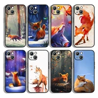 cute cartoon animal fox for iphone 13 12 mini 11 xs pro max xr x 8 7 6s 6 plus 5 5s se 2020 black phone case cover capa