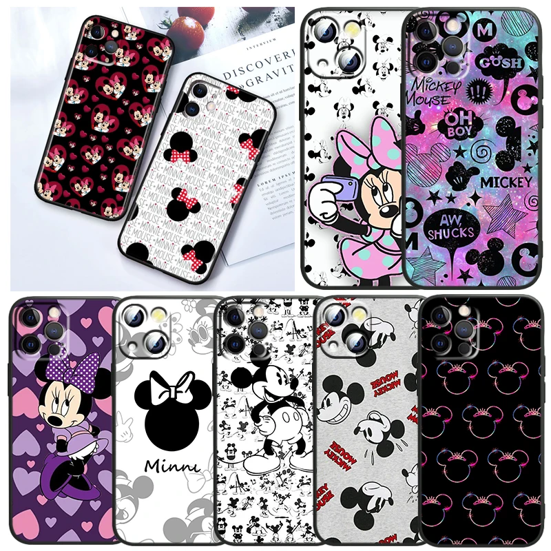 

Minnie Mickey mouse print For Apple iPhone 13 12 Mini 11 XS Pro Max X XR 8 7 6 Plus SE 2020 5 Capa Black Soft TPU Phone Case