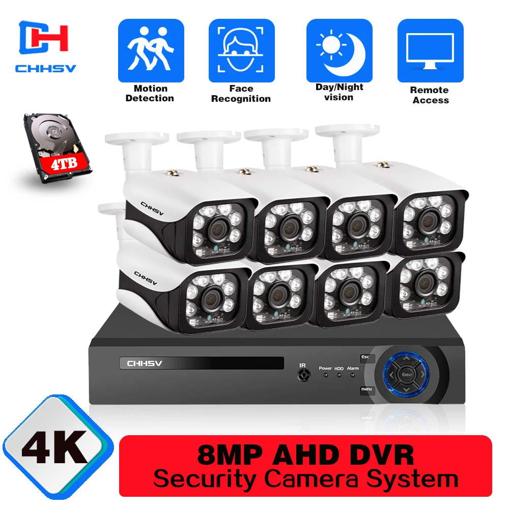 

CHHSV HD 8CH 5MP 8MP DVR NVR Kit H.265 System CCTV Security Up to 4K DVR Outdoor Waterproof Camera Surveillance Alarm Video