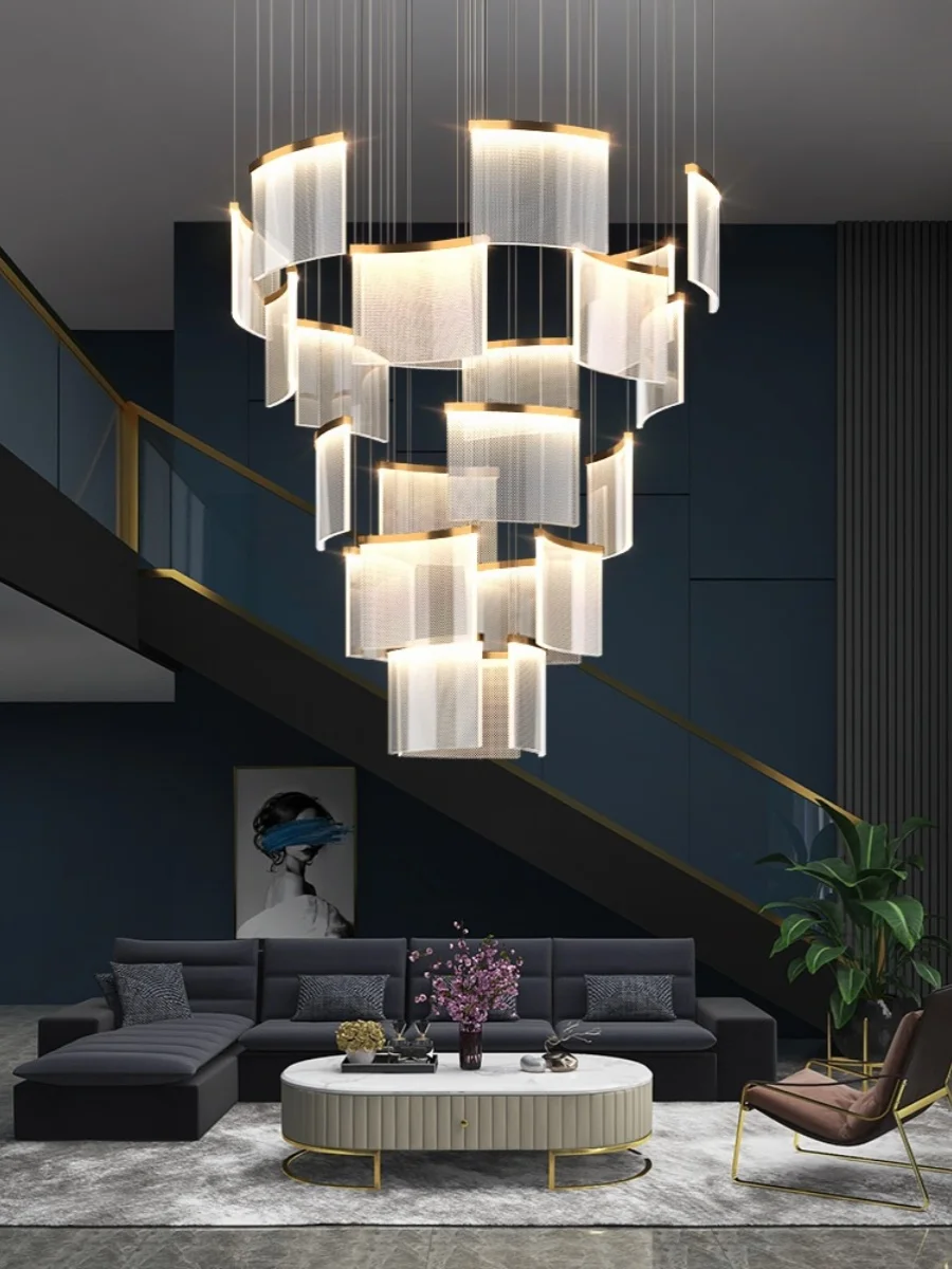 

Villa Living Room Chandelier Modern Minimalist Loft Apartment Hotel Lobby Sales Department Light Luxury Tile Stair Chandelier