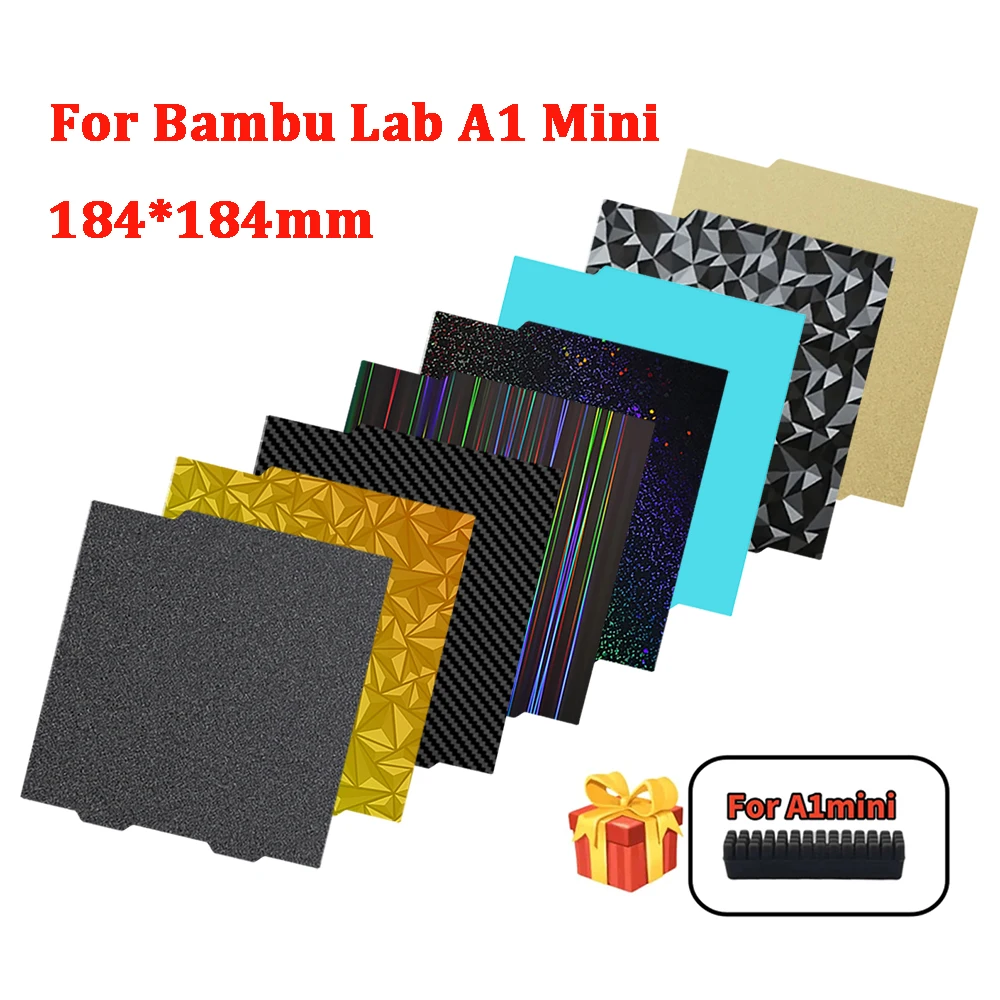 Фото Для Bambu Lab A1 Mini Build Plate двухсторонний H1H PEY PEO PET PEI Кровать Пружинный стальной лист Pei Sheet 184x184 для Bambulab A1 Mini №1