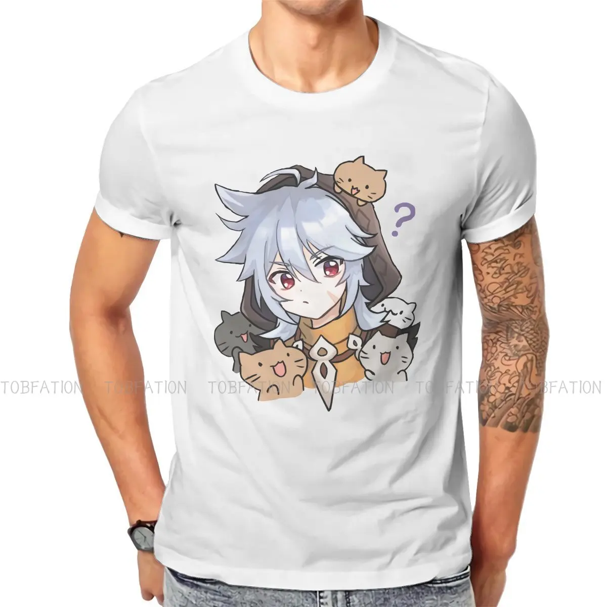 

Genshin Impact Zhongli Game TShirt for Men Razor With Cats Humor Summer Sweatshirts T Shirt High Quality New Design Fluffy