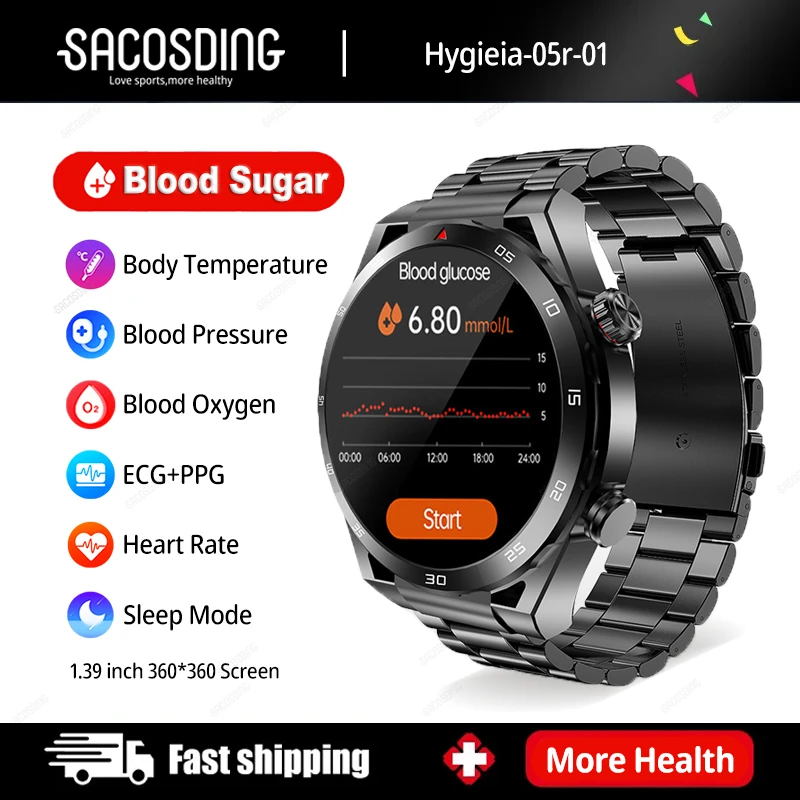 

Hygieia-05r-01 ECG+PPG Blood Glucose Smart Watch Men Sport Tracker Meter Thermometer SPO2 Health Watch Bluetooth Call Smartwatch