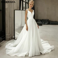 modern satin wedding dresses 2022 a line elegant v neck simple ivory bride gown backless for women robe de mariee floor length