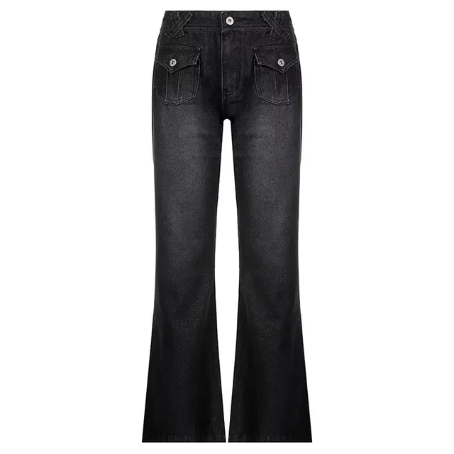 fashionable Low Waist Denim Jeans women Vintage Cute Chic Straight Pants wide leg  woman Streetwear Harajuku Grunge Clothes Trou