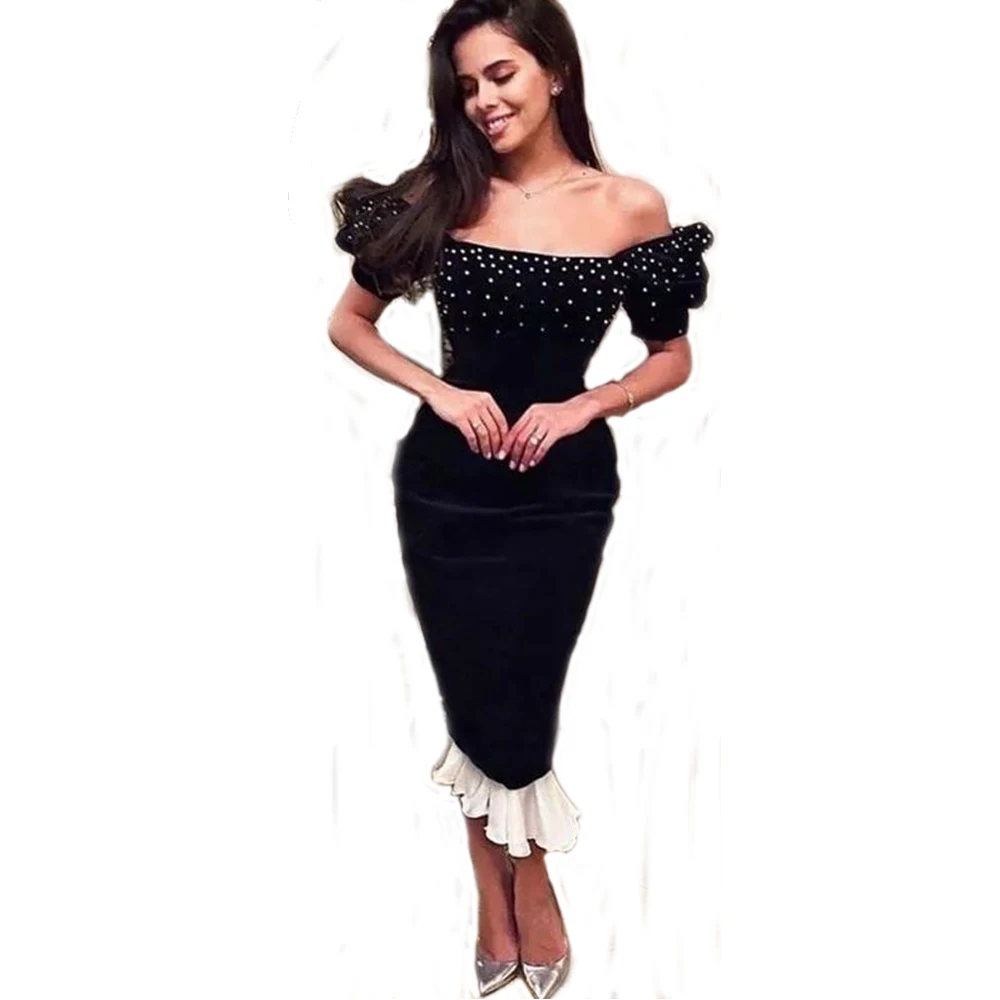 

Women's Elegant Summer Dresses For Women Pearl Dress Female Velvet Clothing Shoulder Party Evening Dress