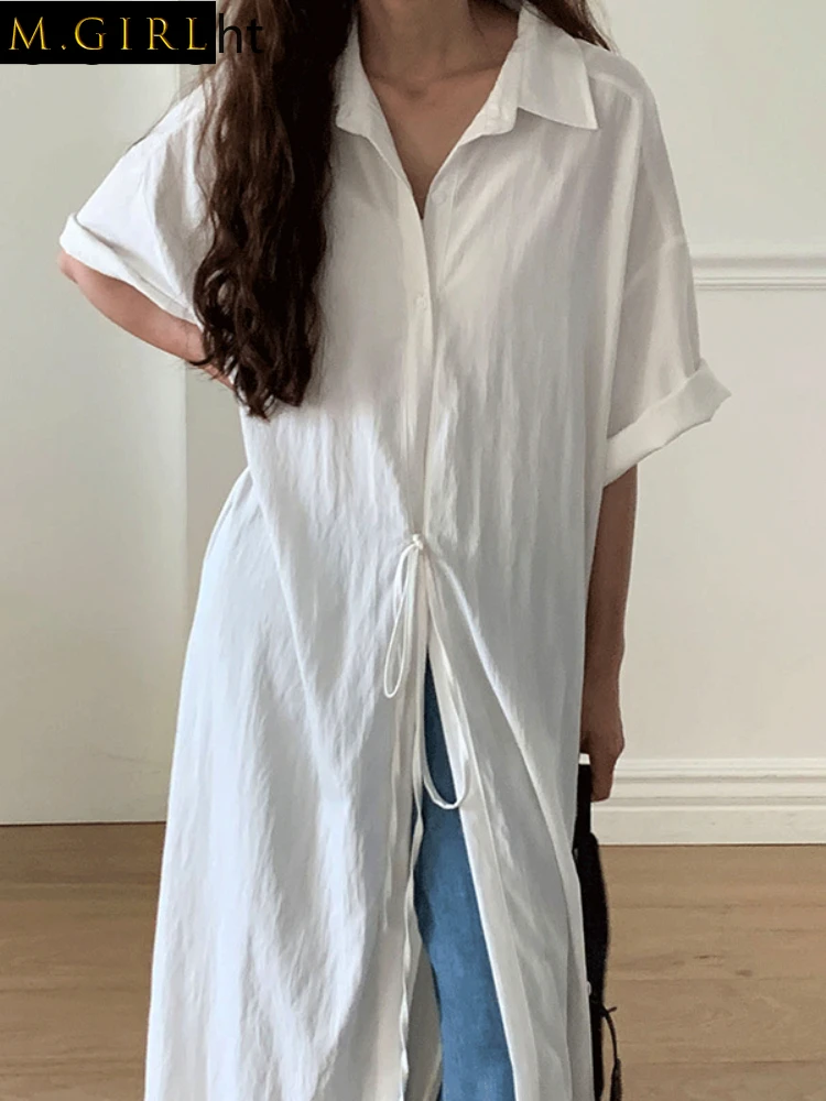 

Gaganight женское однобортное платье-рубашка с отложным воротником и завязкой на талии, белое шикарное летнее простое длинное платье 2022