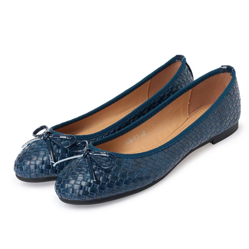 

Ladies Casual Flat Shoes Spring Bowtie Flats Women Round Toe Slip-on Ballet Flats Knitted Pu Leather Ballerinas Flats Shoes