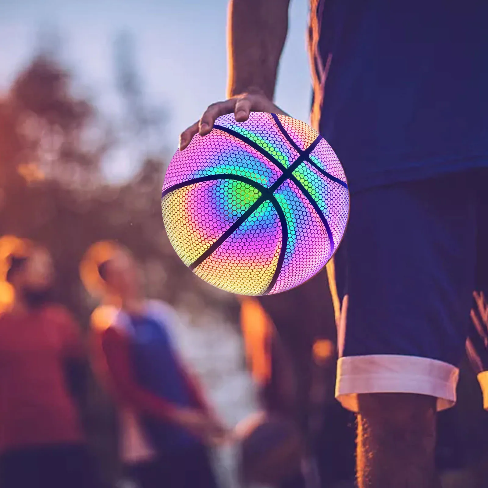 

Basketballs Holographic Reflective Glowing Basketball Glow In The Dark Basketball Special Indoor-Outdoor Basketball Gifts For Bo