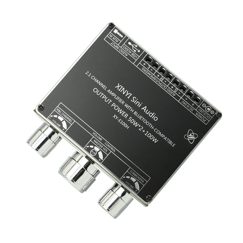 

Плата аудио усилителя E100H, 2,1 каналов, Bluetooth 5,1, TPA3116D2 50Wx2 + 100 Вт, Плата усилителя сабвуфера высокой мощности