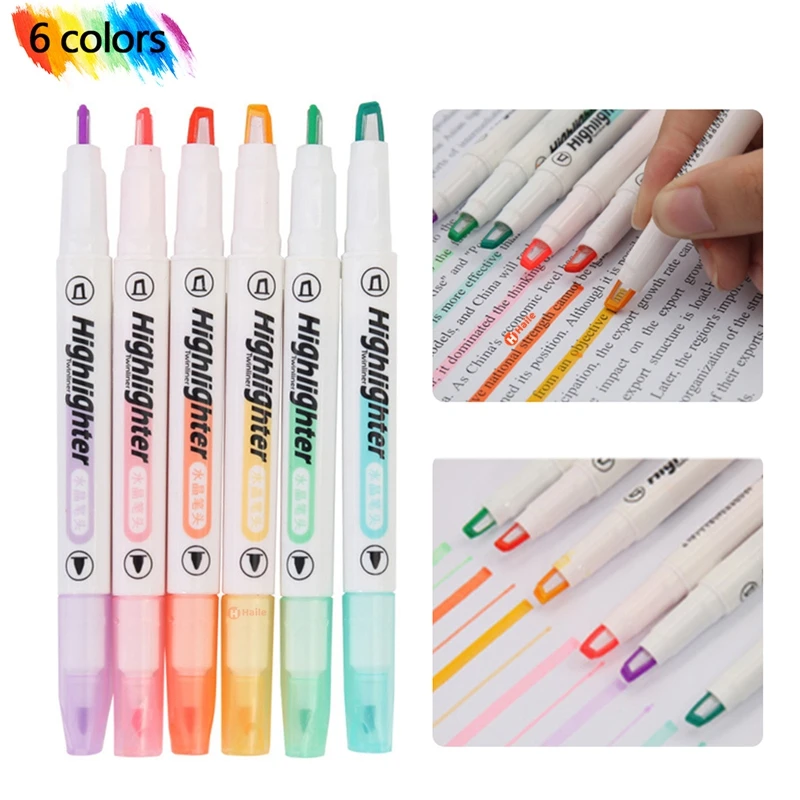 

Haile 6pcs/set Double Tip Highlighter Pens Macaron Color Manga Markers Pastel highlighters Kawaii Japanese Stationery