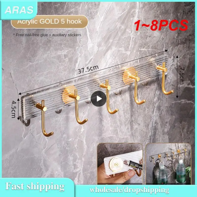 

1~8PCS Luxury Bathroom Hooks Gold Silver No Drilling Wall Hanging Hook Self-adhesive Towel Bag Holders Clothes Punch-free Hanger