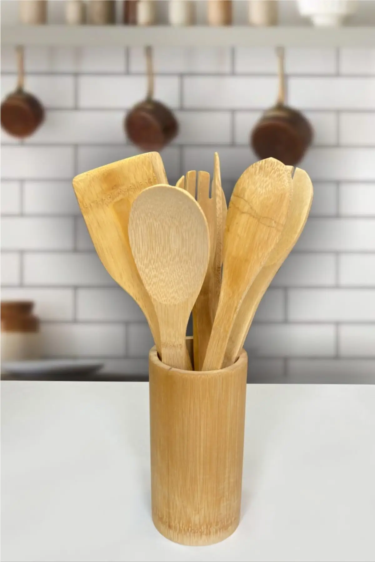 

The pole Natural Bamboo Wood Spoon Set-7 9-piece Wood Dining Preparation Kit