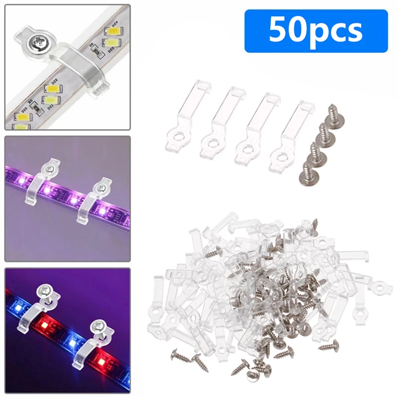 

50x Mounting Brackets Clip One-Side Fixing Clips For 3528/5050/5630/3014 SMD LED Waterproof Strip Light Within 10mm Width Set