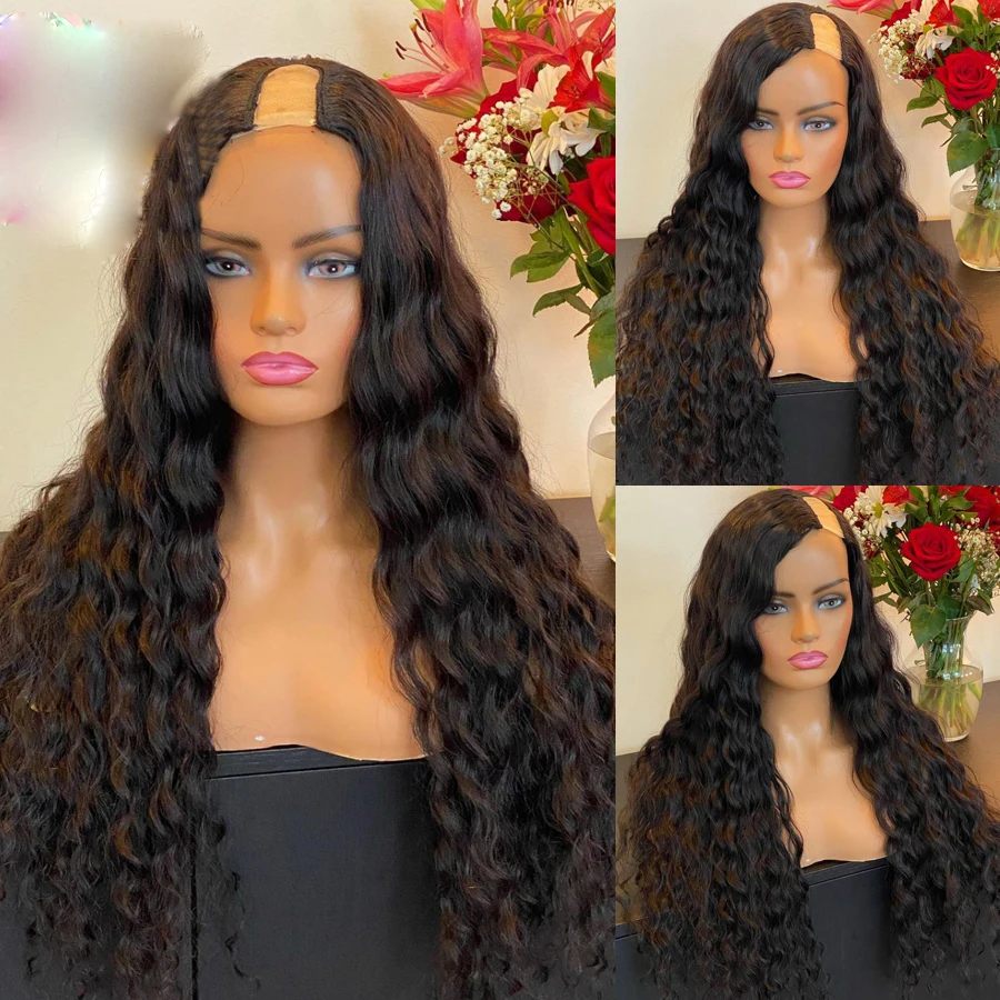 Loose Wave Natural Black 24 inch U Part Wig European Remy Human Hair Wigs Jewish Glueless For Black Women Preplucked Daily Wear