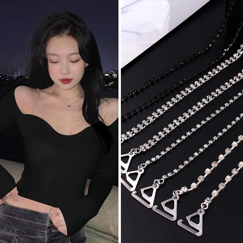 

Silver Plated Metallic Sexy Rhinestone Bra Straps For Women Elegant Crystal Bra Shoulder Off-the-shoulder Lingerie Accessories