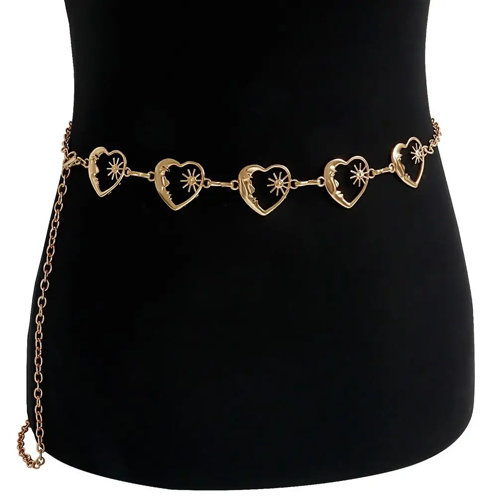 

Женское Ожерелье в стиле панк, декоративный аксессуар для платья, Свитера от солнца, цепочка на талию с любовным сердцем, пояс для живота, бижутерия