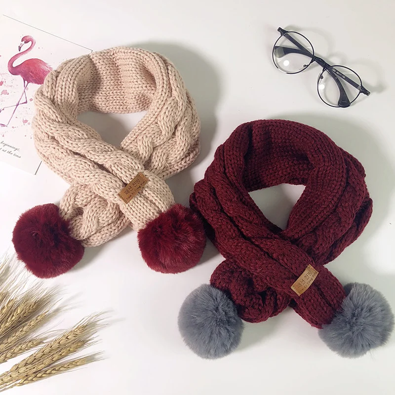 

Children's Winter/autumn Pompom Scarf for Boys and Girls Warm Scarf Baby Jumper Girls Soft Knitted Warm Bib