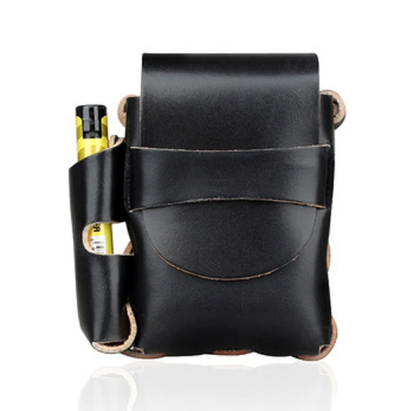 

Genuine Leather Lighter Cigarette Box Handmade Top Layer Cow Leather Cigarettes Case Potable Retro Men's Waist Bag Smoking Tools