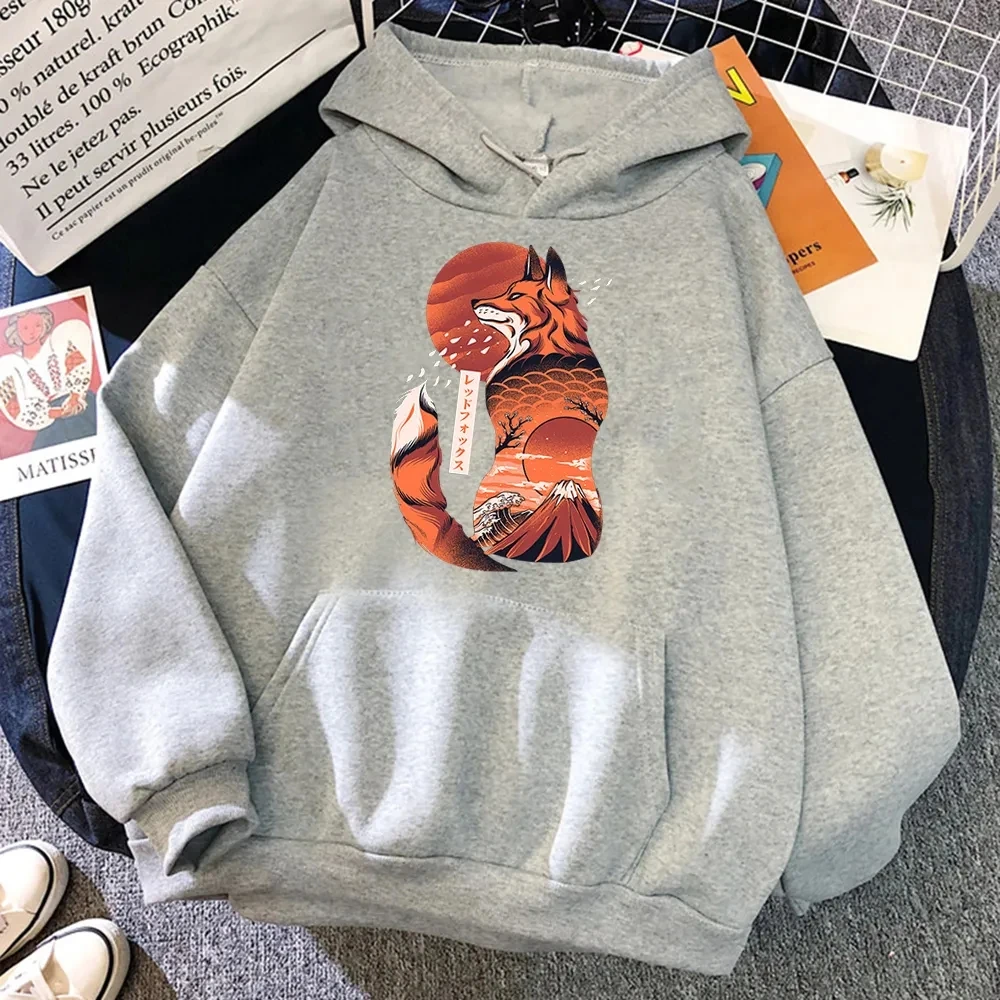 

Men's Hoodie Anime Cartoons Japanese Fox Ukiyo E Print Clothes Autumn Warm Thicken Hooded Pullover Sweatshirt Harajuku Clothes