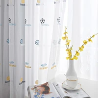 white curtains for boy kids room living room bedroom window embroidered sheer football tulle drape ready made 02