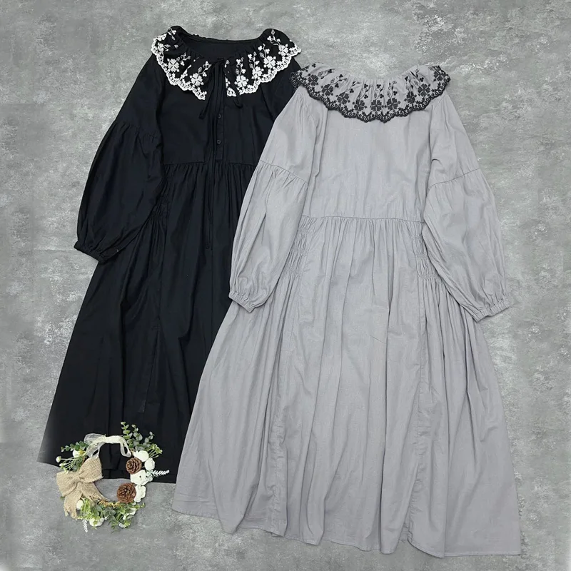 Женское винтажное платье с вышивкой Johnature однотонное свободное Повседневное