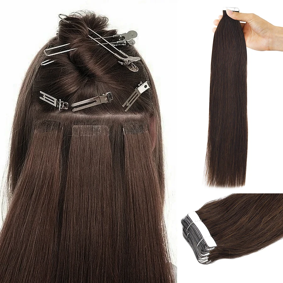 

K.S WIGS Straight Tape in Extensions 100% Human Hair Natural Machine Remy Human Hair Tape in Hair Extensions 12-28 inch 20pcs