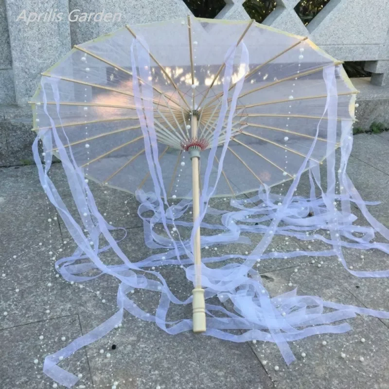

NEW Chinese Japan Yarn Oiled Paper Silk Cloth Umbrella Costume Ancient Chinese Princess Umbrella Drama White Craft Umbrella Cosp