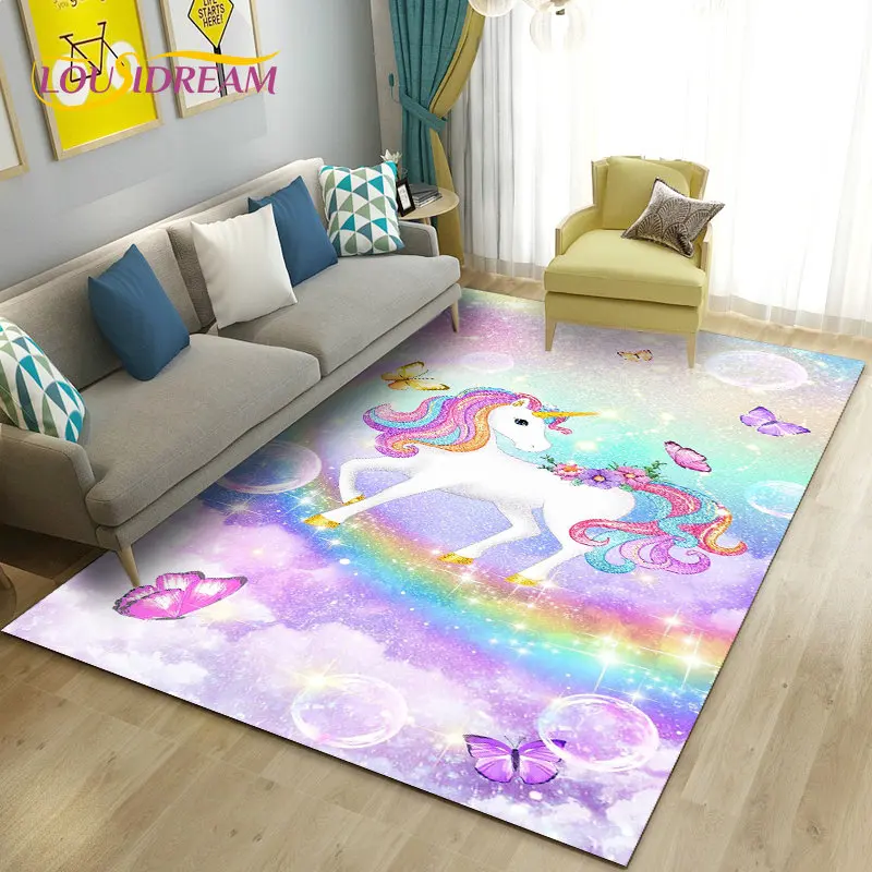 3D Cartoon Cute Unicorn Area Rug,Carpet Rug for Living Room Bedroom Sofa Doormat Kitchen Decoration,Kid Play Non-slip Floor Mat images - 6