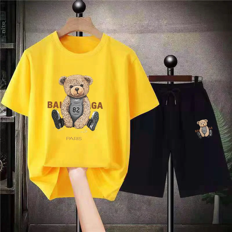 Men Sets Luxury Summer Bear Fashion Graphic Short Sleeved Tees Suits Oversized Mens T-shirt Shorts 2 Piece Outfits Streetwear
