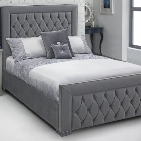 NEW Hot Sale Dark Gray Velvet Fabric Italian Design Queen Size Bed Frame