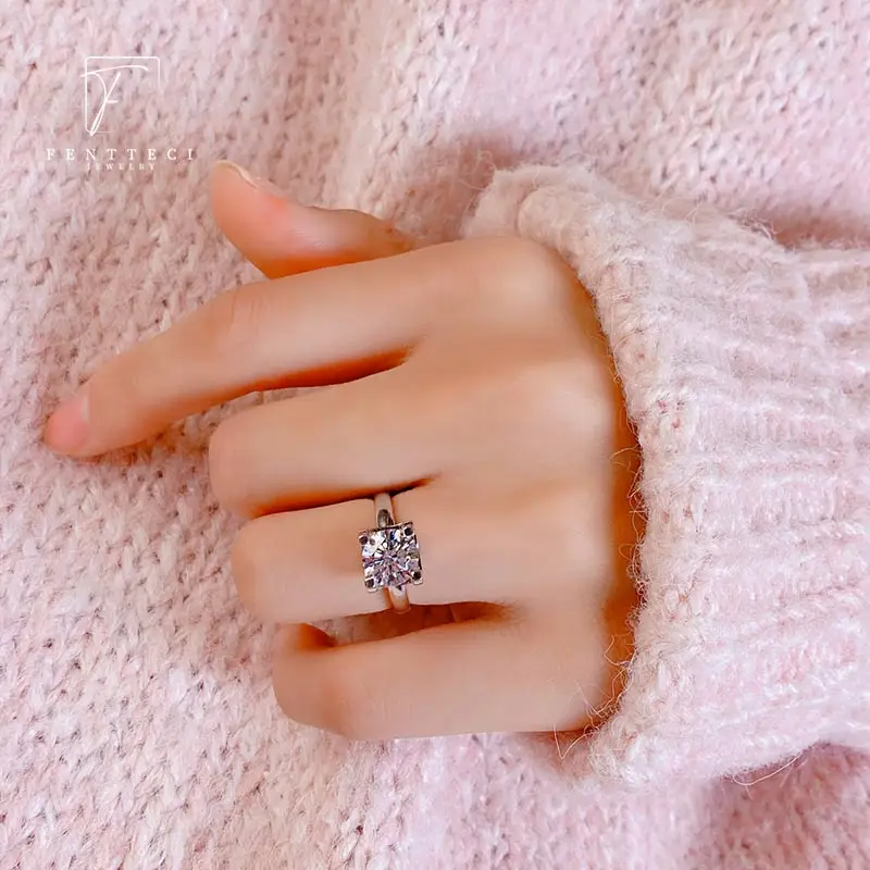 FENTTECI Moissanite Luxury Ring 925 Sterling Silver Gold Plated 1 Carat Fine Jewelry for Women Proposal Engagement Wedding Gift