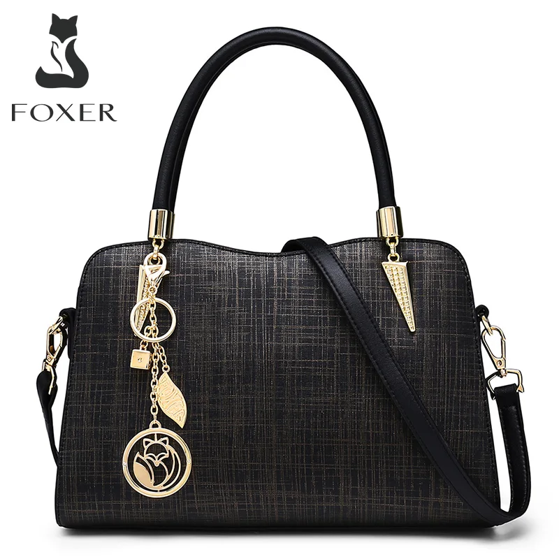 FOXER Female Split Leather Fall Winter Handbag Lady Simple Shoulder Luxury Crossbody Bag Women Fashion High Quality Commute Tote