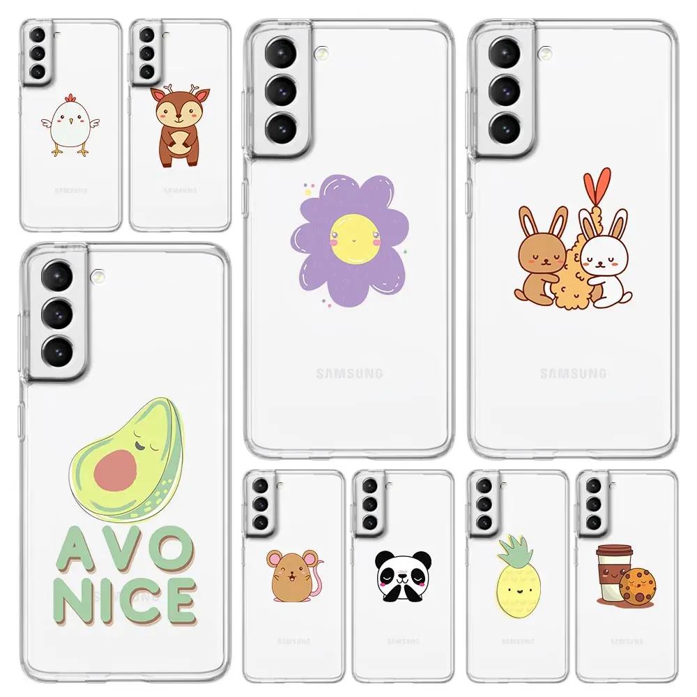 

Kawaii Flower avocado Cartoons Phone Case For Samsung Galaxy S23 S22 Ultra S20 S21 FE 5G S10 S10E S9 S8 Plus 4G Clear Back Cover