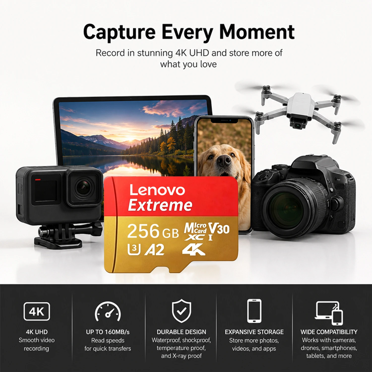 Фото Карта памяти Lenovo Extreme Pro Micro SD 128 ГБ 256 ГБ 512 ГБ, высокоскоростная карта Micro SD V60 U3 TF, Mini SD для телефона и камеры. №2
