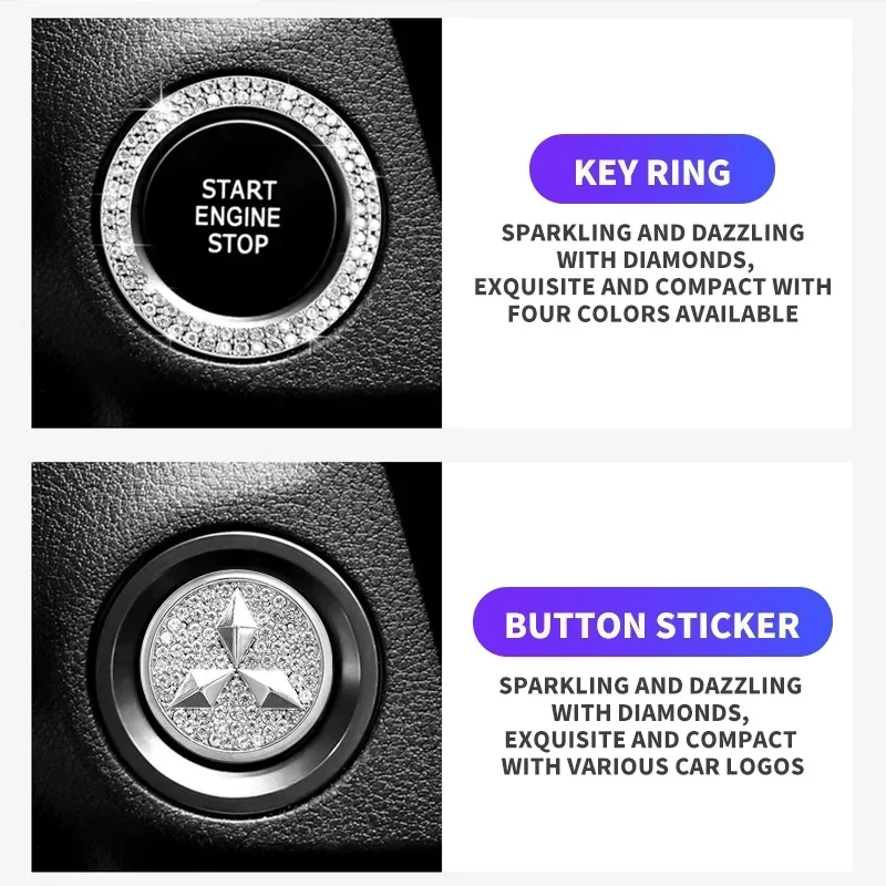Наклейка на кнопку запуска автомобиля с кристаллами и бриллиантами