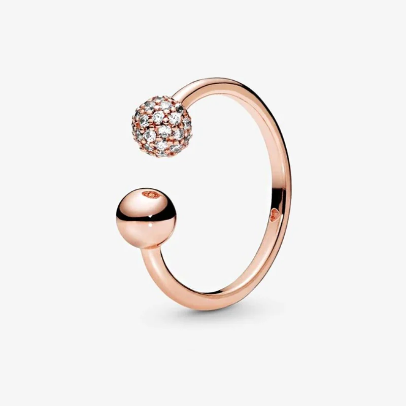 

Comfortable to Wear 925 Solid Silver Rose Polished and Pave Bead Open Ring Original Women Jewelry Gift For Daily Life Scenes
