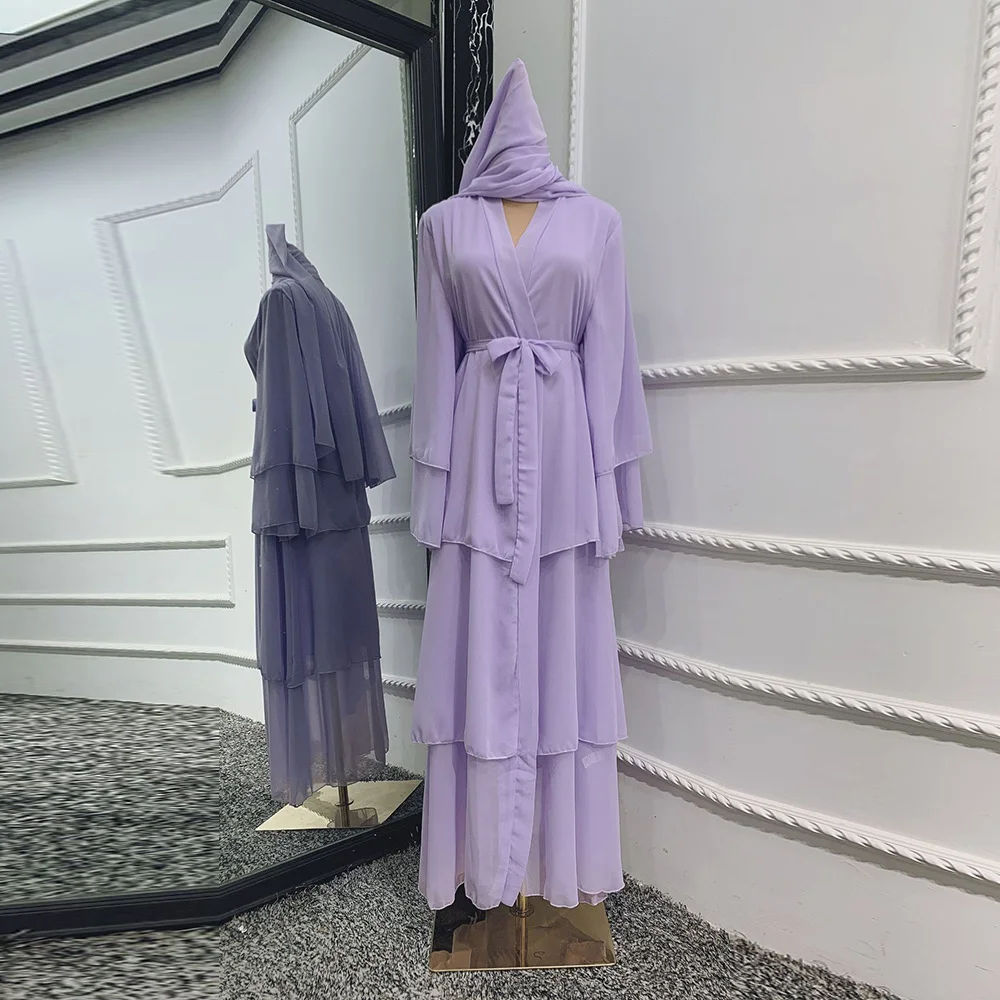 Muslim Fashion Splicing Three-layer Chiffon Dress Women Robe Kimono Femme Musulmane Open Abaya Dubai Turkey Islam Arabic Abayas