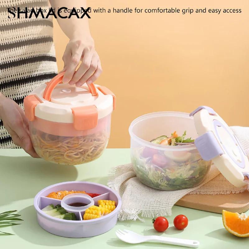 Портативные 2-слойные Салатники С Вилкой 1300 Мл Контейнер Для Обеда