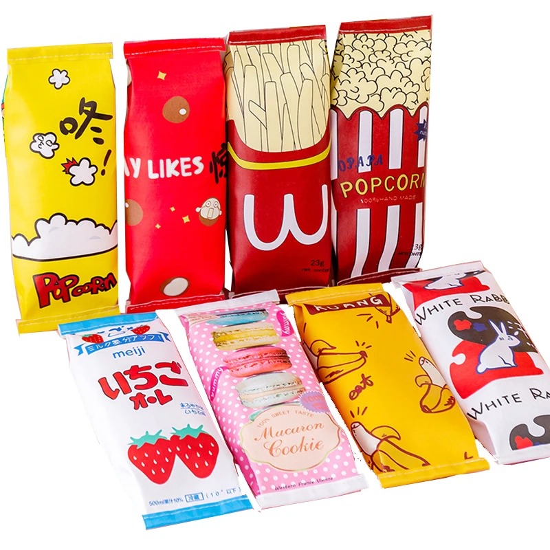 PU Leather Pencil Bag Creative Snack Popcorn Cheese French Fries Donuts Egg Pencil Cases Stationery Storage Box