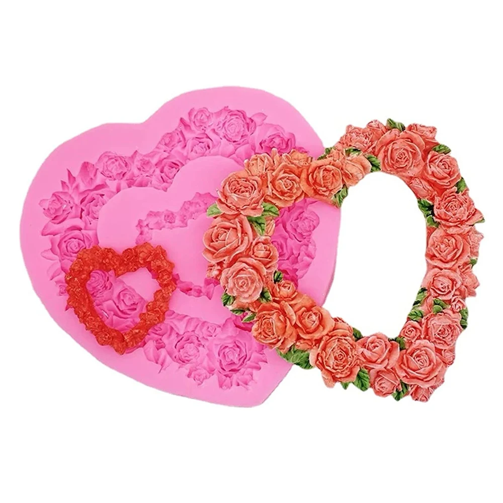 

Polymer Clay Molds silicone 3d Rose Heart Wreath Fondant plaster mould Soap Resin mold Cake Decorating Candy Baking Pastry Tools