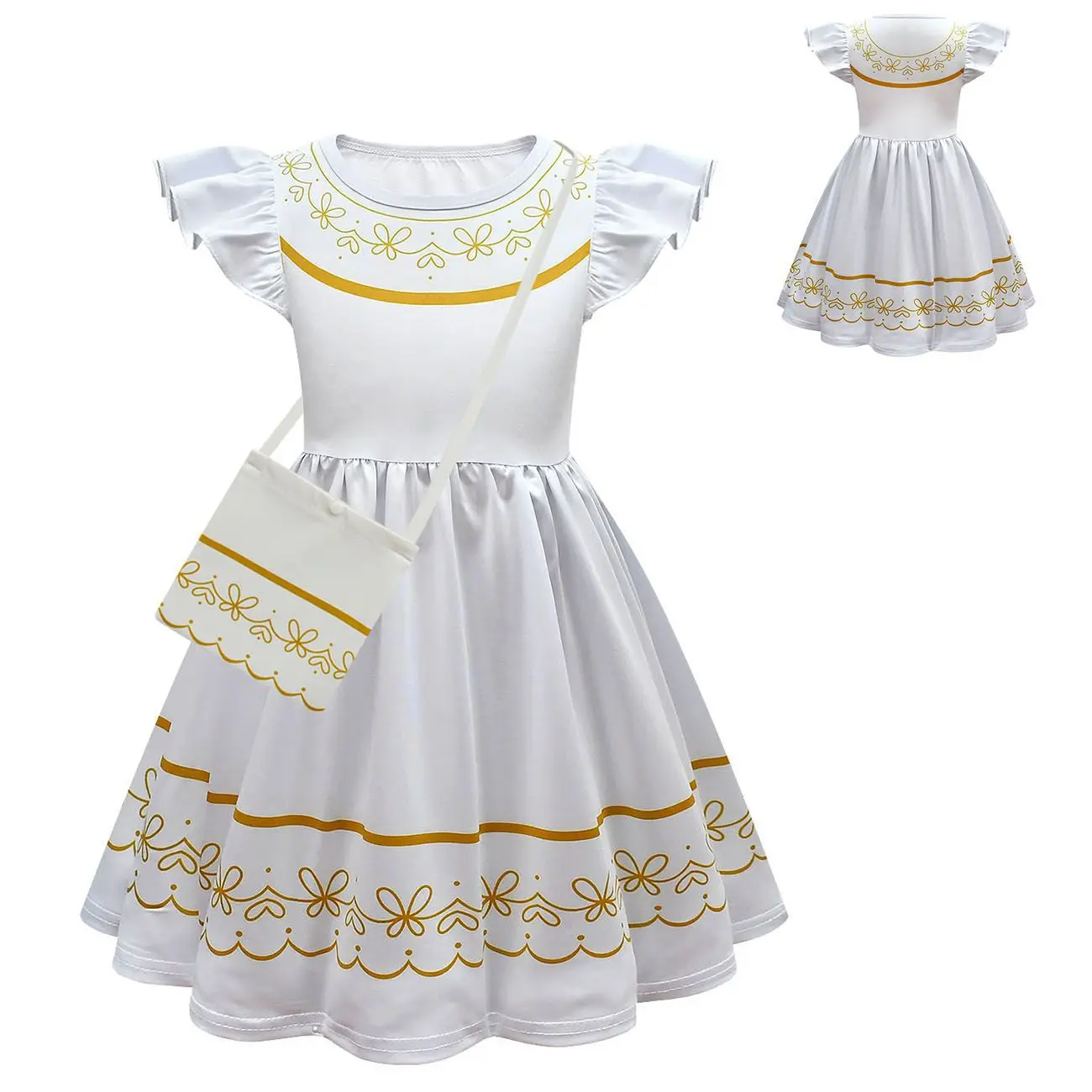 

2022 Disney Children's Doll Dress Summer Encanto Refreshing and Cute Dress Girls Feifei Sleeve A-line Skirt Bag