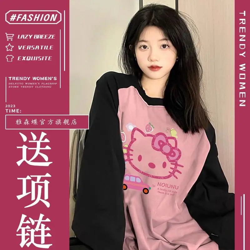 

Kawaii Sanrioed Anime Cartoon Hello Kitty Series Long Sleeved Color Blocking Sweet Tops Undershirt Baby Boy Girl Festival Gift